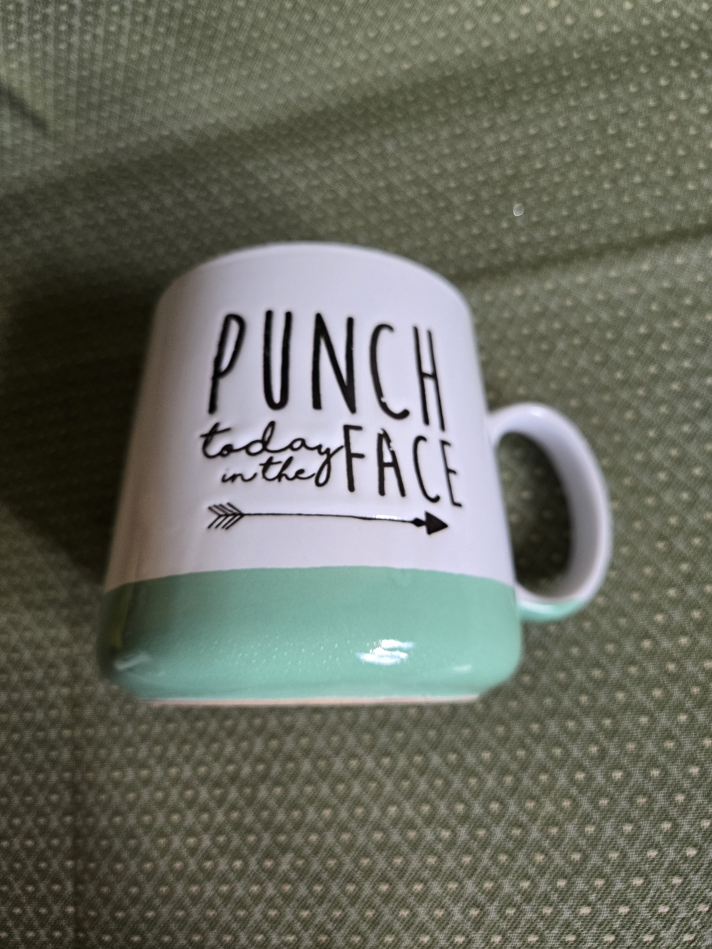 'Punch Today in the Face' Ceramic Mug with Mint Green Wide Bottom - Picture 1 of 8
